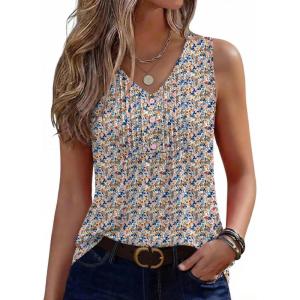image:imageZeagoo Womens Tank Tops Summer Sleeveless Pleated V Neck Tunic Shirts Loose Casual Button Flowy Boho Clothes S3XLPattern Xh498
