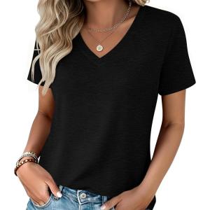 image:imageZeagoo Womens Tops Summer Casual Short Sleeve Tshirts Business Basic Spring VNeck Shirts Outfits S3XLAblack