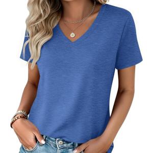 image:imageZeagoo Womens Tops Summer Casual Short Sleeve Tshirts Business Basic Spring VNeck Shirts Outfits S3XLZblue