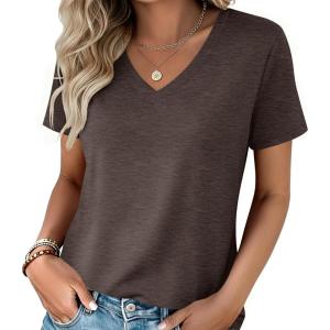 image:imageZeagoo Womens Tops Summer Casual Short Sleeve Tshirts Business Basic Spring VNeck Shirts Outfits S3XLZbrown