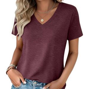 image:imageZeagoo Womens Tops Summer Casual Short Sleeve Tshirts Business Basic Spring VNeck Shirts Outfits S3XLZdark Red