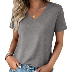 image:imageZeagoo Womens Tops Summer Casual Short Sleeve Tshirts Business Basic Spring VNeck Shirts Outfits S3XLZgray
