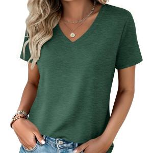 image:imageZeagoo Womens Tops Summer Casual Short Sleeve Tshirts Business Basic Spring VNeck Shirts Outfits S3XLZgreen
