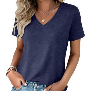 image:imageZeagoo Womens Tops Summer Casual Short Sleeve Tshirts Business Basic Spring VNeck Shirts Outfits S3XLZnavy Blue