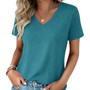 image:imageZeagoo Womens Tops Summer Casual Short Sleeve Tshirts Business Basic Spring VNeck Shirts Outfits S3XLZpeacock Blue