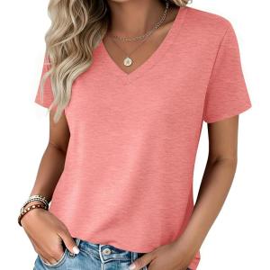 image:imageZeagoo Womens Tops Summer Casual Short Sleeve Tshirts Business Basic Spring VNeck Shirts Outfits S3XLZpink
