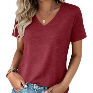 image:imageZeagoo Womens Tops Summer Casual Short Sleeve Tshirts Business Basic Spring VNeck Shirts Outfits S3XLZred