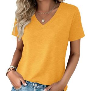 image:imageZeagoo Womens Tops Summer Casual Short Sleeve Tshirts Business Basic Spring VNeck Shirts Outfits S3XLZyellow