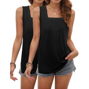 image:imagezeagoo Tank Tops for Women 2026 Summer Square Neck Loose Fit Side Split Casual Flowy Sleeveless Shirts SXXLBalckblack