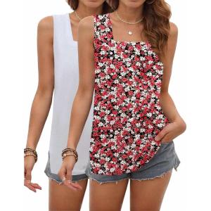 image:imagezeagoo Tank Tops for Women 2026 Summer Square Neck Loose Fit Side Split Casual Flowy Sleeveless Shirts SXXLWhiteblack White Flower