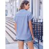 image:imageZeagoo Blue and White Striped Shirts for Women Short Sleeve V Neck Collared Blouses 2026 Summer Tops