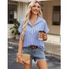 image:imageZeagoo Blue and White Striped Shirts for Women Short Sleeve V Neck Collared Blouses 2026 Summer Tops