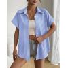image:imageZeagoo Blue and White Striped Shirts for Women Short Sleeve V Neck Collared Blouses 2026 Summer Tops