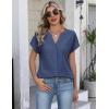 image:imageZeagoo Button Down Shirts for Women Short Sleeve Tops V Neck Collar Blouses Business Casual Outfits S2XLNavy Blue