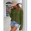 image:imageZeagoo Crochet Tops for Women Off The Shoulder Sweaters Summer Long Sleeve Hollow Out Knit Beach Clothes SXXLArmy Green