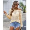 image:imageZeagoo Crochet Tops for Women Off The Shoulder Sweaters Summer Long Sleeve Hollow Out Knit Beach Clothes SXXLBeige