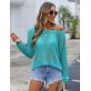 image:imageZeagoo Crochet Tops for Women Off The Shoulder Sweaters Summer Long Sleeve Hollow Out Knit Beach Clothes SXXLLight Blue