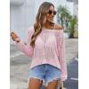 image:imageZeagoo Crochet Tops for Women Off The Shoulder Sweaters Summer Long Sleeve Hollow Out Knit Beach Clothes SXXLPink
