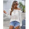 image:imageZeagoo Crochet Tops for Women Off The Shoulder Sweaters Summer Long Sleeve Hollow Out Knit Beach Clothes SXXLWhite