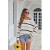 image:imageZeagoo Crochet Tops for Women Off The Shoulder Sweaters Summer Long Sleeve Hollow Out Knit Beach Clothes SXXLWhite Khaki Black Stripe