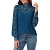 image:imageZeagoo Women Lace Tops Long Sleeves Mock Neck Casual Dressy Tops with Separable Camisole Sexy Blouses Shirts 2 PCS SetDusty Blue
