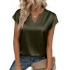 image:imageZeagoo Women Tops Silk Satin Blouses V Neck Summer Shirts Cap Sleeve Business Casual Dressy Spring ClothingArmy Green