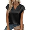 image:imageZeagoo Women Tops Silk Satin Blouses V Neck Summer Shirts Cap Sleeve Business Casual Dressy Spring ClothingBlack