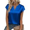image:imageZeagoo Women Tops Silk Satin Blouses V Neck Summer Shirts Cap Sleeve Business Casual Dressy Spring ClothingBlue