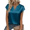 image:imageZeagoo Women Tops Silk Satin Blouses V Neck Summer Shirts Cap Sleeve Business Casual Dressy Spring ClothingBlue Green