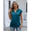 image:imageZeagoo Women Tops Silk Satin Blouses V Neck Summer Shirts Cap Sleeve Business Casual Dressy Spring ClothingBlue Green