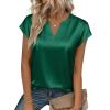 image:imageZeagoo Women Tops Silk Satin Blouses V Neck Summer Shirts Cap Sleeve Business Casual Dressy Spring ClothingGreen