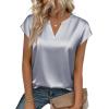 image:imageZeagoo Women Tops Silk Satin Blouses V Neck Summer Shirts Cap Sleeve Business Casual Dressy Spring ClothingLight Grey