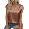 image:imageZeagoo Women Tops Silk Satin Blouses V Neck Summer Shirts Cap Sleeve Business Casual Dressy Spring ClothingLight Khaki