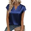 image:imageZeagoo Women Tops Silk Satin Blouses V Neck Summer Shirts Cap Sleeve Business Casual Dressy Spring ClothingNavy Blue