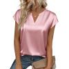 image:imageZeagoo Women Tops Silk Satin Blouses V Neck Summer Shirts Cap Sleeve Business Casual Dressy Spring ClothingPink