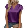 image:imageZeagoo Women Tops Silk Satin Blouses V Neck Summer Shirts Cap Sleeve Business Casual Dressy Spring ClothingPurple