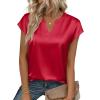 image:imageZeagoo Women Tops Silk Satin Blouses V Neck Summer Shirts Cap Sleeve Business Casual Dressy Spring ClothingRed