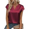 image:imageZeagoo Women Tops Silk Satin Blouses V Neck Summer Shirts Cap Sleeve Business Casual Dressy Spring ClothingWine Red