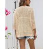 image:imageZeagoo Womens 2026 Spring Summer Crochet Top Hollow Out 34 Sleeve Sweater Off Shoulder Beach Knit CoverupApricot