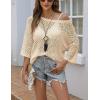 image:imageZeagoo Womens 2026 Spring Summer Crochet Top Hollow Out 34 Sleeve Sweater Off Shoulder Beach Knit CoverupApricot