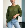 image:imageZeagoo Womens 2026 Spring Summer Crochet Top Hollow Out 34 Sleeve Sweater Off Shoulder Beach Knit CoverupArmy Green