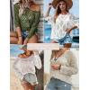 image:imageZeagoo Womens 2026 Spring Summer Crochet Top Hollow Out 34 Sleeve Sweater Off Shoulder Beach Knit CoverupArmy Green
