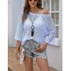 image:imageZeagoo Womens 2026 Spring Summer Crochet Top Hollow Out 34 Sleeve Sweater Off Shoulder Beach Knit CoverupBlue