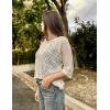 image:imageZeagoo Womens 2026 Spring Summer Crochet Top Hollow Out 34 Sleeve Sweater Off Shoulder Beach Knit CoverupCamel