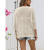 image:imageZeagoo Womens 2026 Spring Summer Crochet Top Hollow Out 34 Sleeve Sweater Off Shoulder Beach Knit CoverupCamel