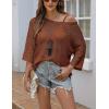 image:imageZeagoo Womens 2026 Spring Summer Crochet Top Hollow Out 34 Sleeve Sweater Off Shoulder Beach Knit CoverupCoffee