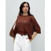 image:imageZeagoo Womens 2026 Spring Summer Crochet Top Hollow Out 34 Sleeve Sweater Off Shoulder Beach Knit CoverupCoffee
