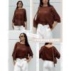 image:imageZeagoo Womens 2026 Spring Summer Crochet Top Hollow Out 34 Sleeve Sweater Off Shoulder Beach Knit CoverupCoffee