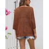 image:imageZeagoo Womens 2026 Spring Summer Crochet Top Hollow Out 34 Sleeve Sweater Off Shoulder Beach Knit CoverupCoffee