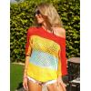 image:imageZeagoo Womens 2026 Spring Summer Crochet Top Hollow Out 34 Sleeve Sweater Off Shoulder Beach Knit CoverupColor Block1